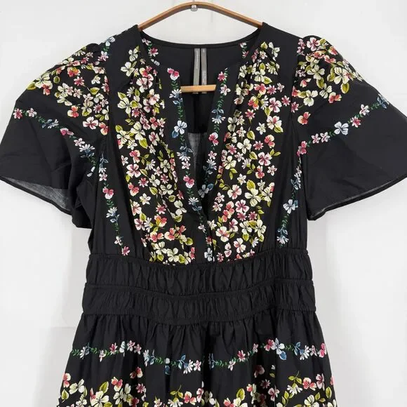 Anthropologie Black The Somerset Floral Tiered Smocked Cotton Maxi Dress Sz XXS - Picture 2 of 12